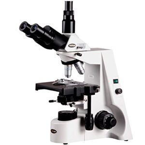 amscope t690b-pl trinocular compound microscope, 40x-2000x magnification, wh10x and wh20x super-widefield eyepieces, infinity plan achromatic objectives, brightfield, kohler condenser, double-layer mechanical stage