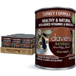 dave's pet food grain free wet cat food (turkey), made in usa naturally healthy canned cat food, added vitamins & minerals, wheat & gluten-free, 12.5 oz (case of 12)
