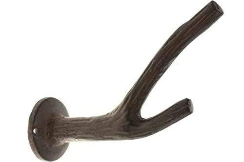 Cast Iron Branch Wall Mounted Hook - Wall Hook for Coat, Jacket, etc - Wall Mounted Coat Hook - Vintage, Rustic, Decorative - with Screws and Anchors - 5" Long