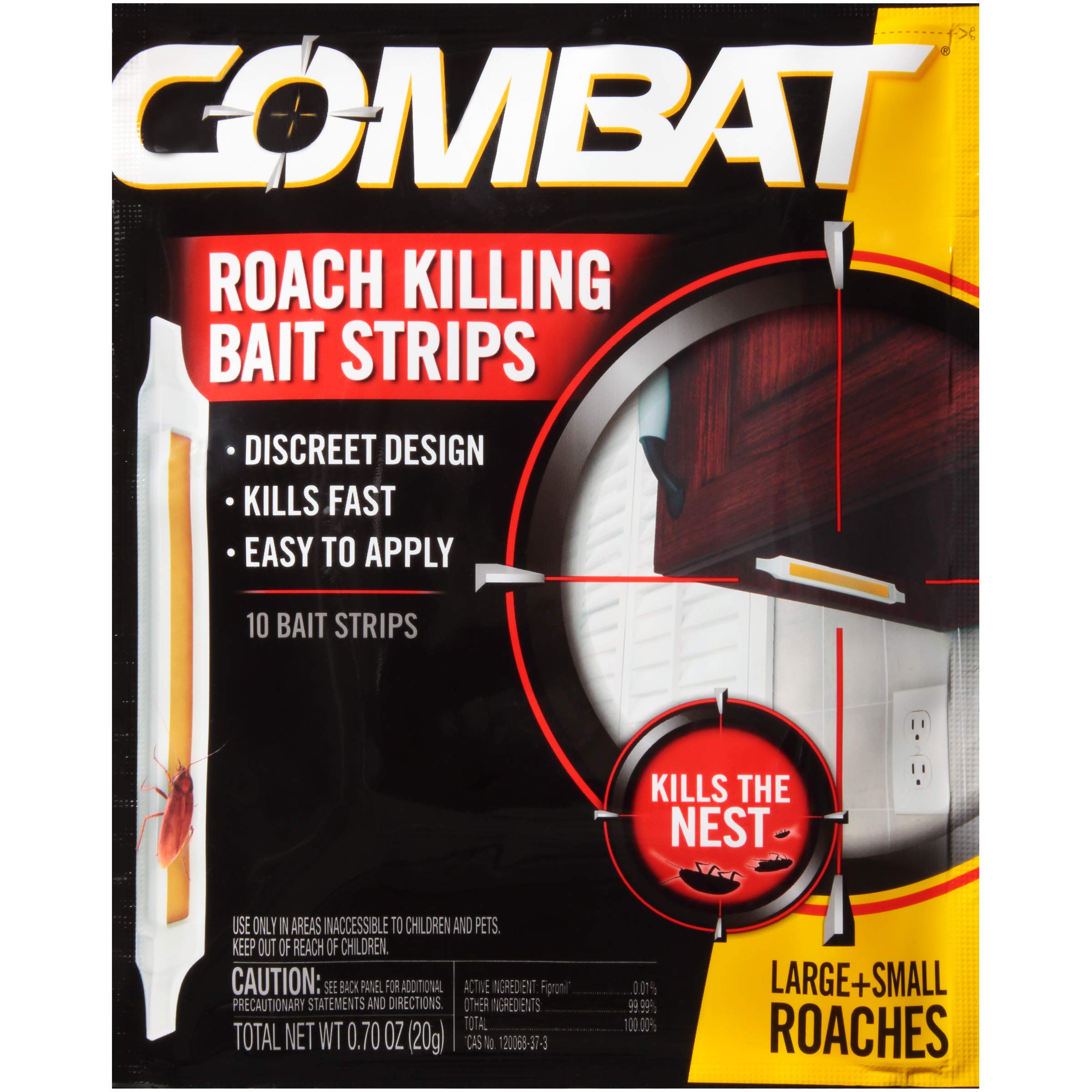 Combat Roach Killing Bait Strips for Large and Small Roaches, Indoor and Outdoor Use, 10 Count