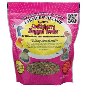 farmers' helper cackleberry nugget treat for chickens, turkeys, peafowl, guinea fowl, geese, pheasants and ducks, 27 ounce