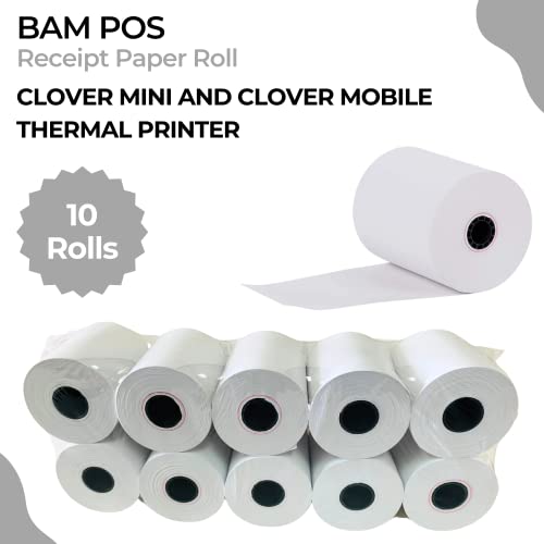 BAM POS 2 1/4" x 85' Thermal Receipt Paper - BPA Free, Shrink Wrapped Rolls - Compatible With Clover Mini, Mobile, First Data FD130, FD50, FD55, Verifone Omni 3200, 3210, 3300 - Pack of 10 Rolls