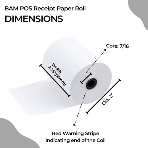 BAM POS 2 1/4" x 85' Thermal Receipt Paper - BPA Free, Shrink Wrapped Rolls - Compatible With Clover Mini, Mobile, First Data FD130, FD50, FD55, Verifone Omni 3200, 3210, 3300 - Pack of 10 Rolls