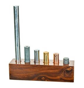 6pc equal mass metal cylinders set - copper, lead, brass, zinc, iron & aluminum - includes wooden storage block - for specific heat, specific gravity & density experimentation - eisco labs
