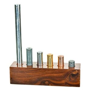 6pc Equal Mass Metal Cylinders Set - Copper, Lead, Brass, Zinc, Iron & Aluminum - Includes Wooden Storage Block - for Specific Heat, Specific Gravity & Density Experimentation - Eisco Labs