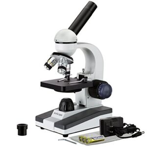 AmScope M150C-E-A 40X-1000X LED Cordless All-Metal Framework Full-Glass Optical Lens Student Compound Microscope with Coarse & Fine Focusing + Digital Camera USB Imager