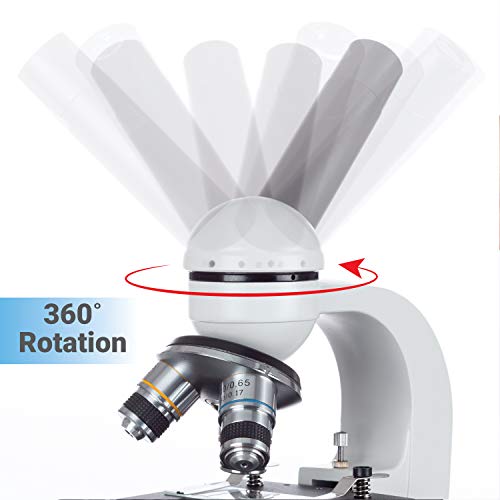 AmScope M150C-E-A 40X-1000X LED Cordless All-Metal Framework Full-Glass Optical Lens Student Compound Microscope with Coarse & Fine Focusing + Digital Camera USB Imager