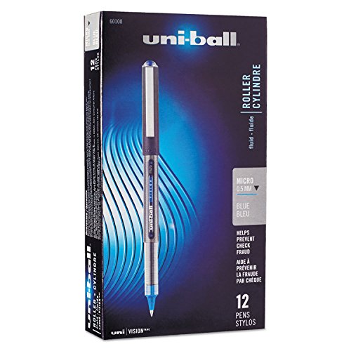 uni-ball 60108 Vision Roller Ball Stick Waterproof Pen Blue Ink Micro Dozen