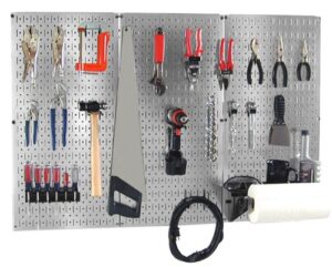 wall control 30bas300gvb 4-feet metal pegboard basic tool organizer kit with galvanized toolboard and black accessories, metallic