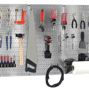 Wall Control 30BAS300GVB 4-Feet Metal Pegboard Basic Tool Organizer Kit with Galvanized Toolboard and Black Accessories, Metallic