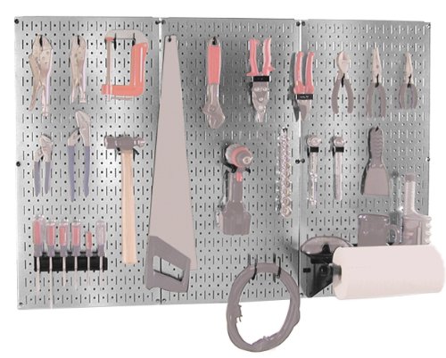 Wall Control 30BAS300GVB 4-Feet Metal Pegboard Basic Tool Organizer Kit with Galvanized Toolboard and Black Accessories, Metallic