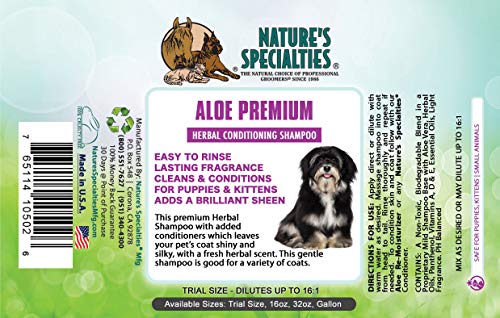 Nature's Specialties Aloe Premium Ultra Concentrated Dog Shampoo Conditioner for Pets, Makes up to 16 Gallons, Natural Choice for Professional Groomers, Herbal Aloe Infused Formula, Made in USA, 1 gal