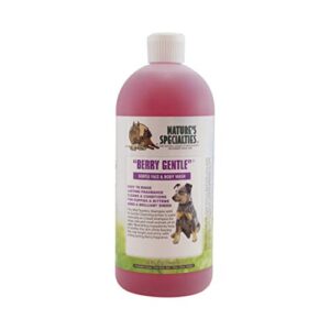 nature's specialties berry gentle ultra concentrated face and body wash for pets, makes up to 4 gallons, natural choice for professional groomers, gently cleanses the skin and coat, made in usa, 32 oz