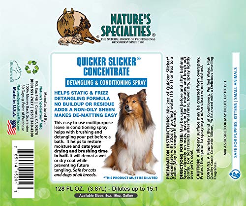 Nature's Specialties Quicker Slicker Ultra Concentrated Detangling and Conditioning Spray for Pets, Makes up to 2 Gallons, Natural Choice for Professional Groomers, Helps Restore Moisture, Made in USA, 16 oz