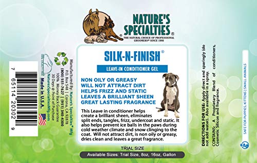 Nature's Specialties Silk-N-Finish Leave-in Dog Conditioner Gel for Pets, Natural Choice for Professional Groomers, Helps Create Brilliant Sheen, Made in USA, 16 oz