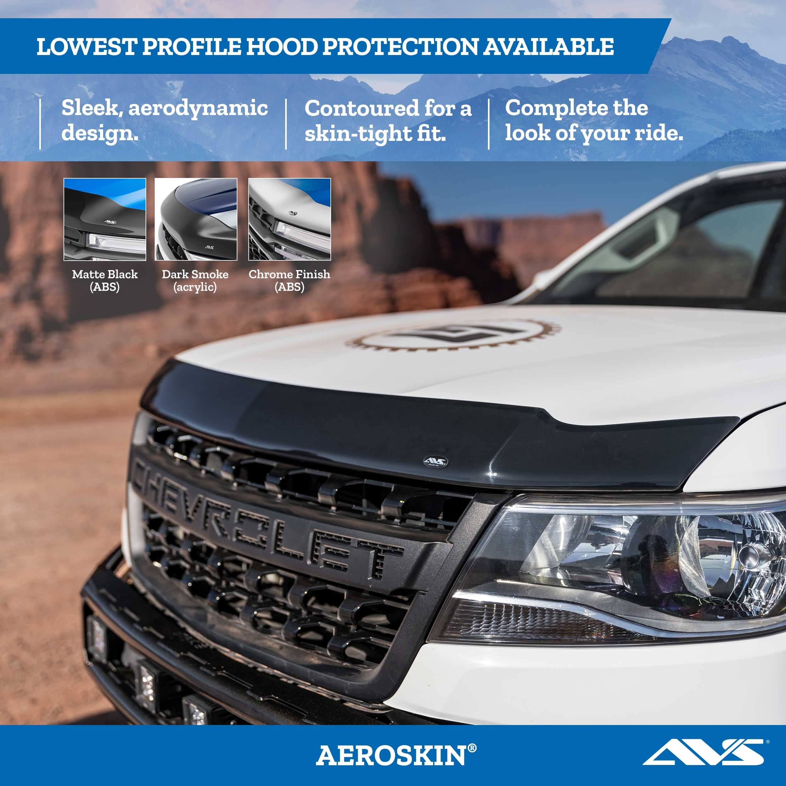 Auto Ventshade [AVS] Aeroskin Hood Protector | 2013 - 2018 d C - Max, Low Profile/Flush - Smoke | 320032
