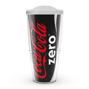 tervis coca-cola - coke zero can made in usa double walled insulated tumbler travel cup keeps drinks cold & hot, 24oz, clear lid