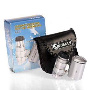 KINGMAS Mini 60x Microscope Magnifying with LED Light Pocket Jewelry Magnifier Jeweler Loupe with 10X Folding Pocket Magnifier