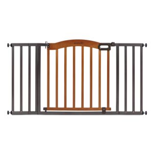 Summer Decorative Wood & Metal Safety Baby Gate, New Zealand Pine Wood and a Slate Metal Finish - 32” Tall, Fits Openings up to 36” to 60” Wide, Baby and Pet Gate for Doorways