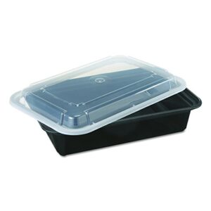 pactiv nc888b versatainers food containers with lids, black/clear, 38 oz, 6w x 8 1/2d x 2h (case of 150)