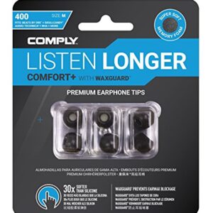 Comply Comfort Plus Tsx-400 Memory Foam Earphone Tips, Noise Reducing Replacement Earbud Tips, Secure Fit (Medium, 3 Pair), Black (29-40111-11)