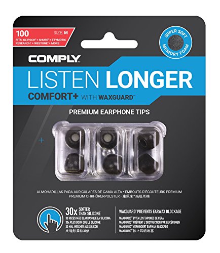 Comply Comfort Plus Tsx-100 Memory Foam Earphone Tips, Fits Etymotic, Klipsch, Westone & More (Medium, 3 Pairs), Black