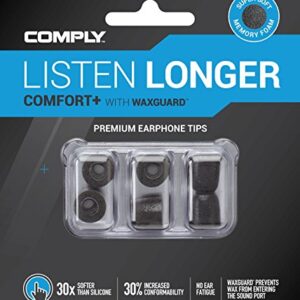 Comply Comfort Plus Tsx-100 Memory Foam Earphone Tips, Fits Etymotic, Klipsch, Westone & More (Medium, 3 Pairs), Black