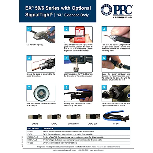 50-Pack RG6 Quad Compression Connectors PPC EX6XL Approved for Most Satellite or Cable Coax