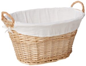 household essentials ml-5569 willow wicker laundry basket with handles and liner | natural brown