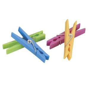 household essentials plastic clothespins, blue/green/yellow and red, bag of 24