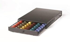 nifty large nespresso original line capsule drawer – black, 60 capsule pod pack holder, non-rolling sliding drawer, under coffee storage solution, office or home kitchen coffee bar organizer