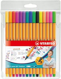 stabilo fineliner point 88 - wallet of 15 - assorted colors incl 5 neon colors