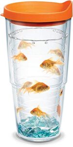 tervis goldfish plastic tumbler with wrap and orange lid 24oz, clear