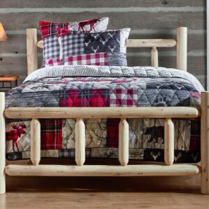 CASTLECREEK Cedar Log Queen Bed with Headboard and Footboard, Rustic Natural Unfinished Wooden Bed Frames