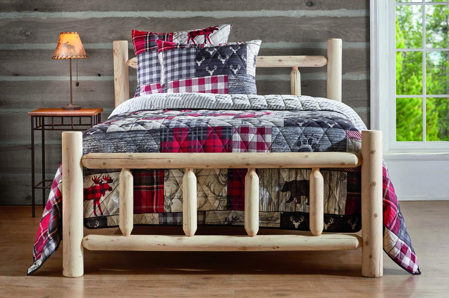 CASTLECREEK Cedar Log Queen Bed with Headboard and Footboard, Rustic Natural Unfinished Wooden Bed Frames