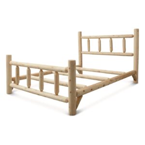 CASTLECREEK Cedar Log Queen Bed with Headboard and Footboard, Rustic Natural Unfinished Wooden Bed Frames