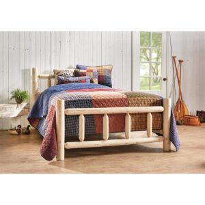 CASTLECREEK Cedar Log Queen Bed with Headboard and Footboard, Rustic Natural Unfinished Wooden Bed Frames