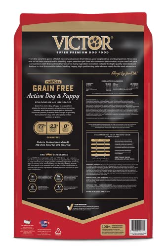 Victor Super Premium Dog Food – Grain Free Active Dog & Puppy – Dry Dog Food with 33% Protein, Gluten Free - for High Energy Dogs, 30lbs