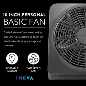 Treva 10-Inch Portable Desktop Air Circulation Battery Fan, 2 Speed, Compact Folding & Tilt Design, with AC Adapter (Graphite)