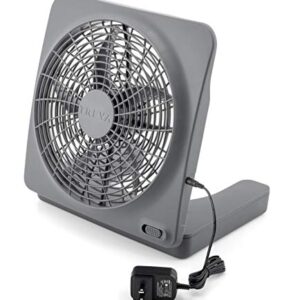 Treva 10-Inch Portable Desktop Air Circulation Battery Fan, 2 Speed, Compact Folding & Tilt Design, with AC Adapter (Graphite)