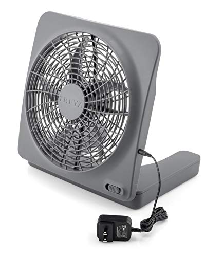 Treva 10-Inch Portable Desktop Air Circulation Battery Fan, 2 Speed, Compact Folding & Tilt Design, with AC Adapter (Graphite)