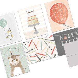 note card cafe happy birthday card assortment with gray envelopes | 36 pack | fanciful birthday wishes designs | blank inside, glossy finish | bulk set for greeting cards, occasions, birthdays