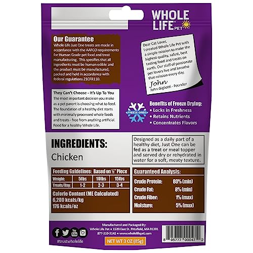 Whole Life Pet Freeze Dried Chicken Cat Treats - Human Grade - One Ingredient - Sourced and Made in The USA