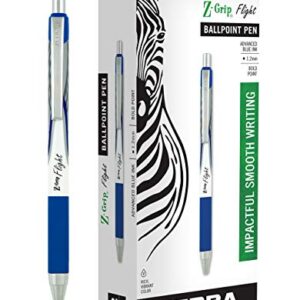 Zebra Pen Z-Grip Flight Retractable Ballpoint Pen, Bold Point, 1.2mm, Blue Ink, 12-Count