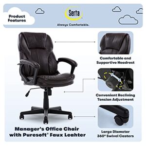 Serta Manager Office, Ergonomic Computer Chair with Layered Body Pillows Contoured Lumbar Zone, Faux Leather, Roasted Chestnut Brown