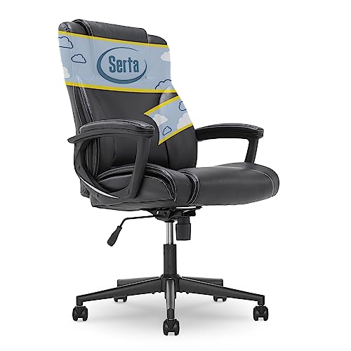 Serta Executive High Back Office Chair with Lumbar Support Ergonomic Upholstered Swivel Gaming Friendly Design, Bonded Leather, Black