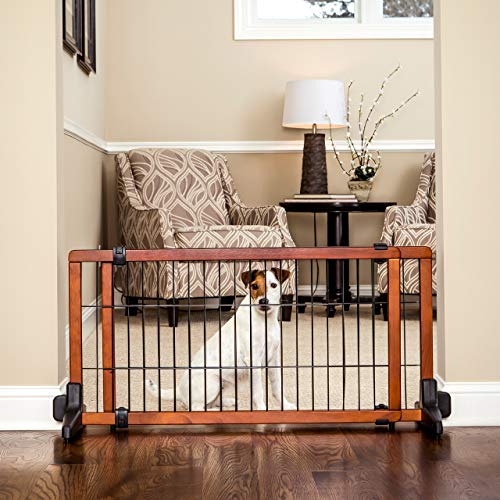 Carlson 70-Inch Wide Adjustable Freestanding Pet Gate, Premium Wood,Brown