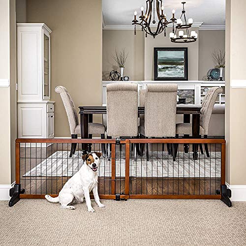 Carlson 70-Inch Wide Adjustable Freestanding Pet Gate, Premium Wood,Brown