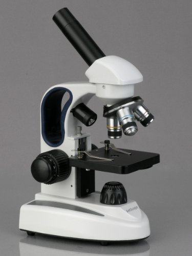 AmScope M158C-2L-PS25 Cordless Compound Monocular Microscope, WF10x and WF25x Eyepieces, 40x-1000x Magnification, Upper and Lower LED Illumination with Rheostat, Brightfield, Single-Lens Condenser, Coaxial Coarse and Fine Focus, Plain Stage, 110V or Batte