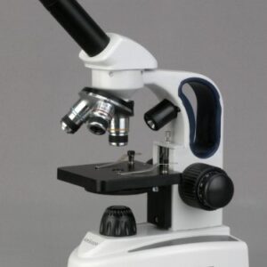 AmScope M158C-2L-PS25 Cordless Compound Monocular Microscope, WF10x and WF25x Eyepieces, 40x-1000x Magnification, Upper and Lower LED Illumination with Rheostat, Brightfield, Single-Lens Condenser, Coaxial Coarse and Fine Focus, Plain Stage, 110V or Batte